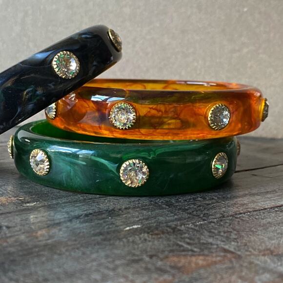 NEW Rhinestone Acrylic Bangle Bracelet Set - Picture 10 of 15